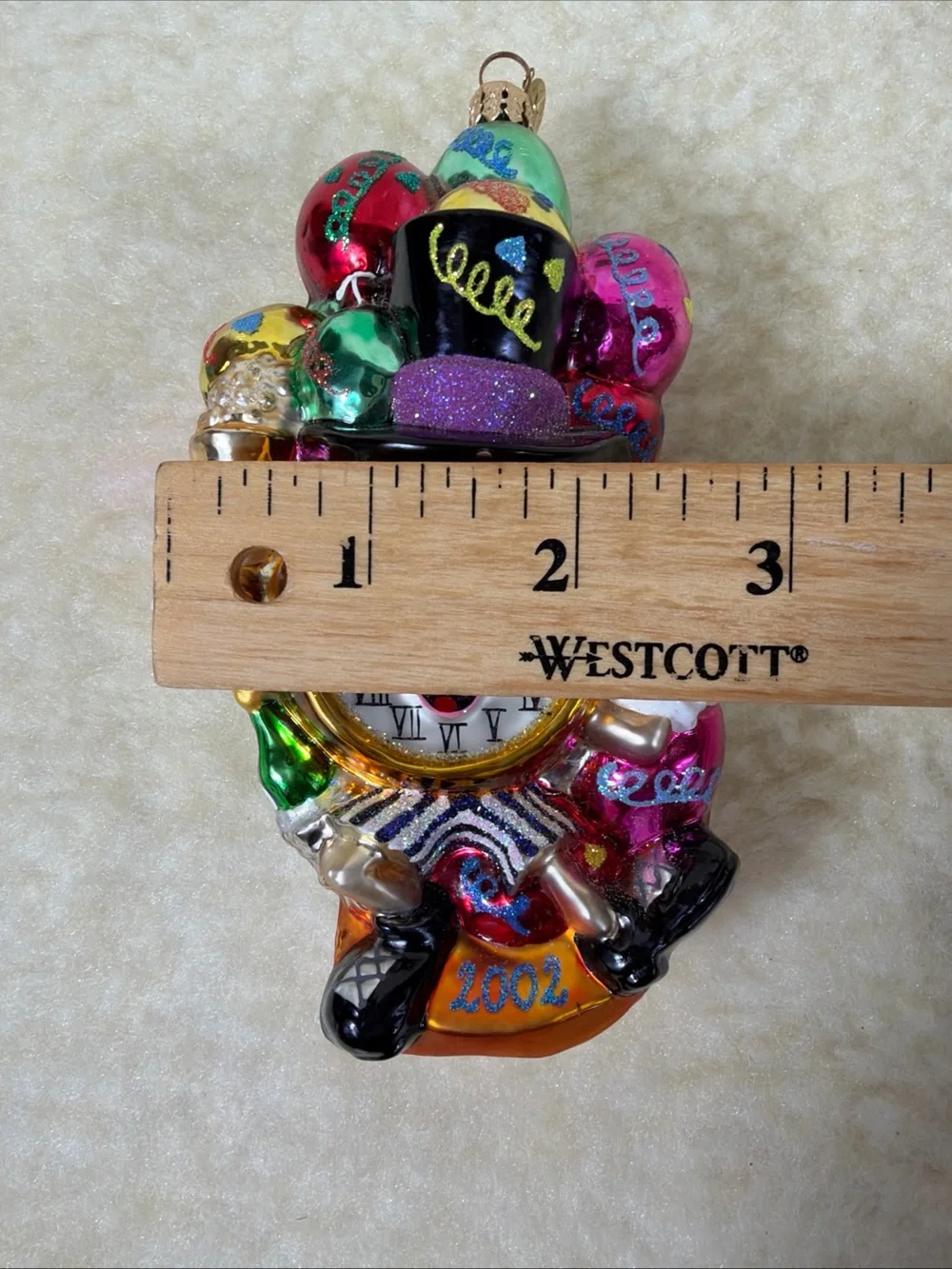 Vintage Christopher Radko New Year Clock Glass Ornament Time to Party 2002